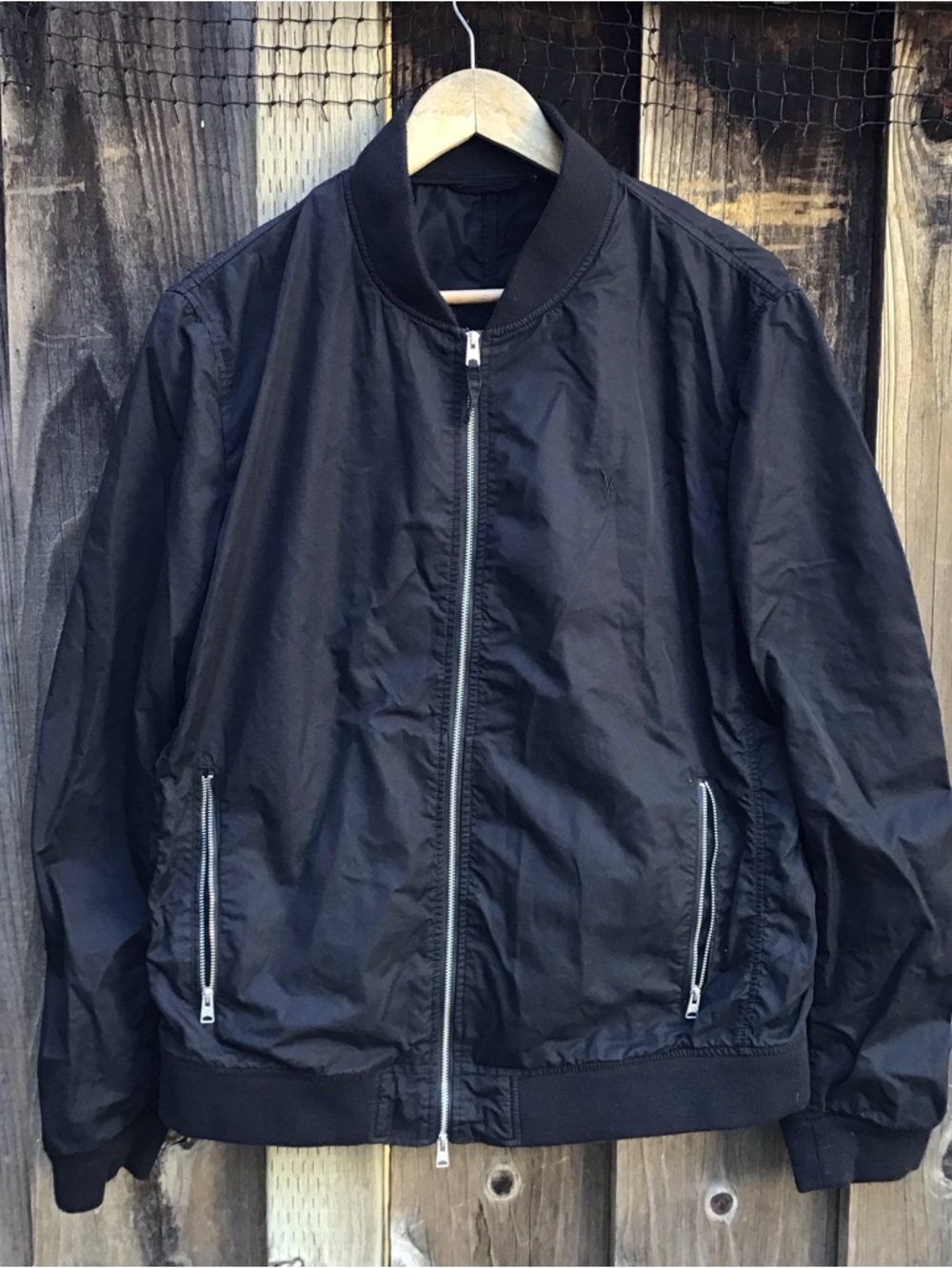 Allsaints Bassett Bomber Jacket Black Full Zip Lightweight Casual Mens XL